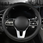 Cowhide Steering Wheel Cover Heat Resistant Anti-Slip Car Wheel Wrap Compatible with Most Makes and Models of Cars and Trucks with 14.5 to 15 Inch Steering Wheel(Black)