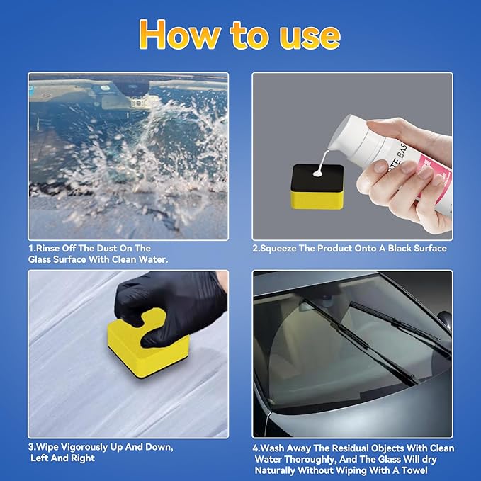 Windshield Cleaner Oll Film Remover & Rain Repellent for Car- Abrasive Glass Cleaner Remove- Oily Stains & Remains of Other C