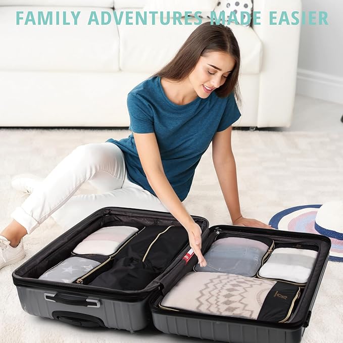 See Through Expandable Compression Packing Cubes, Mesh Travel Packing Cubes for Suitcases, Lightweight Organizers Bag Set for