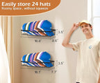 KEETDY Metal Hat Racks for Baseball Caps Wall Hat Organizer Fit 48 Caps Holder, 2 Packs Sturdy Wall Mounted Hat Storage Organ