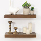 Marsmiles Wood Floating Shelves | Rustic Dark Wood Wall Shelves Set of 2 | 16" W x 7.7" D x 1.6" H Dark Wooden Shelves for Ba