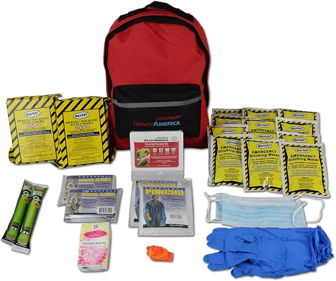 Ready America 70280 72 Hour Emergency Kit, 2-Person, 3-Day Backpack, Includes First Aid Kit, Survival Blanket, Portable Prepa