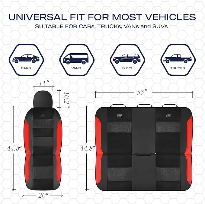 Skechers Aircooled & Memory Foam Seat Covers,Premium Leather with EVA Mesh Car Seat Covers,Seat Cover Full Sets,Airbag Compat