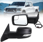 Left Driver Side Mirror Compatible With 2019-2026 Ram 1500 With Power Folding Heated Turn Signal Puddle Light Temperature Sensor Matte Black Replace#68462769AB(8+6Pins)