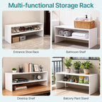 DUMOS 31 Inch Stackable White Shoe Rack, 2-Tier Wooden Storage Benches Organizer, Freestanding Entryway Bench for 6-9 Pairs S
