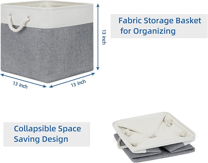 Temary Fabric Baskets 13 Inch Cube Storage Baskets with Rope Handle, Storage Cube Bins Clothes Basket for Gift, Large Storage