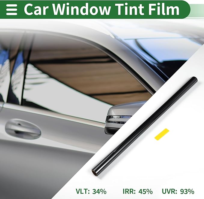 Motoforti Universal Car Window Tint Film Privacy Film 9.84 ft x 23.62 Inch Carbon 2PLY PET Black 1 Pc VLT 34% IRR 45% URV 93%