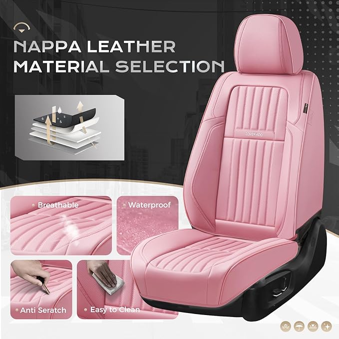 Coverado Car Seat Covers Full Set, Seat Covers for Cars, Car Seat Cover, Car Seat Protector, Leather Car Seat Cushion, Waterp