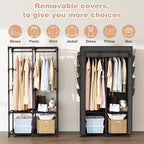 Portable Closet for Hanging Clothes, Portable Wardrobe Closet with Cover, 4 Storage Shelves, 2 Hanging Rods and 8 Side Pocket