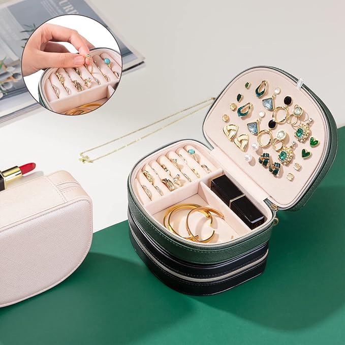 ProCase Travel Size Jewelry Box, Medium Portable Seashell-Shaped Jewelry Case, 2 Layer Jewelry Organizer in PU Leather for Wo