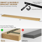 Fun Memories 72Inch Floating Shelves,Wall Mounted Rustic Wood Floating Shelf with Invisible Brackets for Storage & Decor,2 Pa