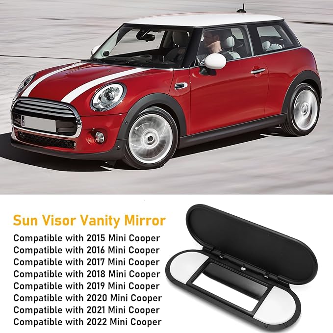 Sun Visor Vanity Mirror Cover Compatible with Mini Cooper & Cooper S Clubman Hatchback Countryman F55 F56 F60 2015-2022,1PC Sun Visor Vanity Mirror Replacement for Left/Right Side,Black