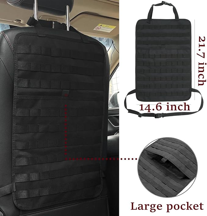 6 Pack Tactical Molle Car Seat Back Organizer - Tactical Vehicle Panel Organizer with 5 Detachable Molle Pouch,US Flag Patch