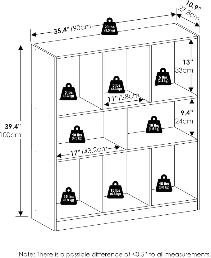 Furinno DALY Book Shelf, 8-Cube Bookshelf, Horizontal Cube Storage Organizer Bookcase, 10.9 x 35.4 x 39.4, for Living Room, B