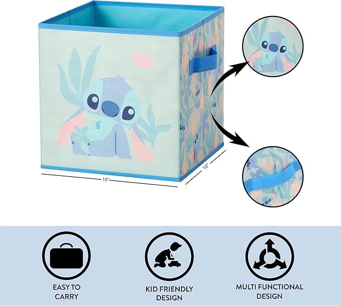 Stitch Storage Cubes Set of 2 Durable Fabric Bins with Handles, 10"x10"x10" Collapsible Cube Organizers