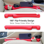 Car Seat Gap Filler Set of 2, 3IN1 Seat Side Gap Filler Plug with Storage Slot & Hook Function, Soft Foam Universal Fit Car SUV Truck Fill Gap Between Seats Console Organizer（Standard Red）