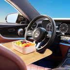 Bamboo Steering Wheel Tray,Double Sided Car Steering Wheel Tray with Silicone Protective Ring, Universal Laptop Desk for Eating,Reading,Writing,Natural Wood Snack & Writing Table