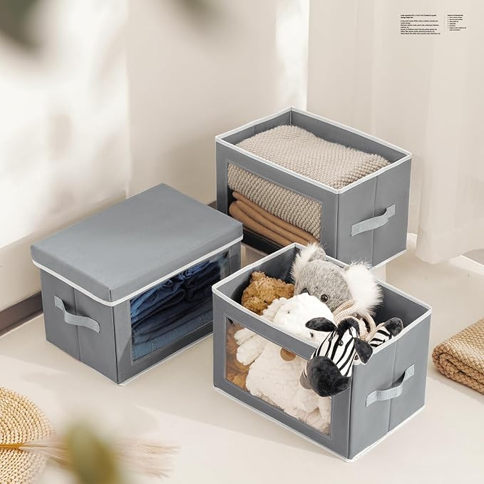 Homsorout Collapsible Storage Bins with Lids, 4 Pack Closet Cubes for Organization, Fabric Storage Baksets with Window, Cloth