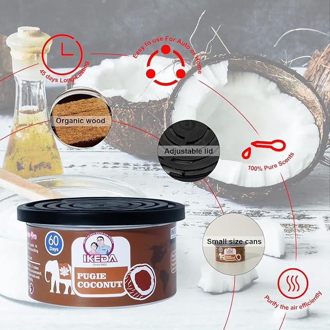 Car Air Freshener: Pugie Coconut Scent | Car Scents | Odor Eliminator Essential | Long-Lasting | Strong Fragrance | For Home 