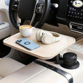 360° Rotating Wood Car Tray & Desk for Laptop - Steering Wheel Cup Holder Table, Car Accessories for Women & Men, Compatible with Tesla Model Y/3/S, Ford F150/Explorer/Maverick & Most Vehicles