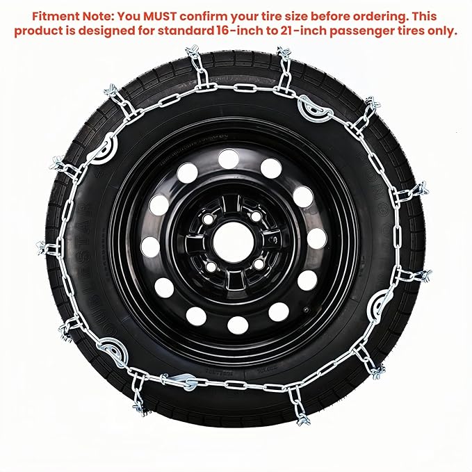Super Grip V-Bar Ice & Snow Chains 2 Pack for Cars & SUVs - 16" to 21" Tire Anti-Slip Ice & Snow Traction, Easy Installation 