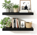 15.7 inch Black Floating Shelves Set of 2, Solid Wood Wall Mounted Shelves, Heavy Duty Display Storage Shelves for Bedroom, L
