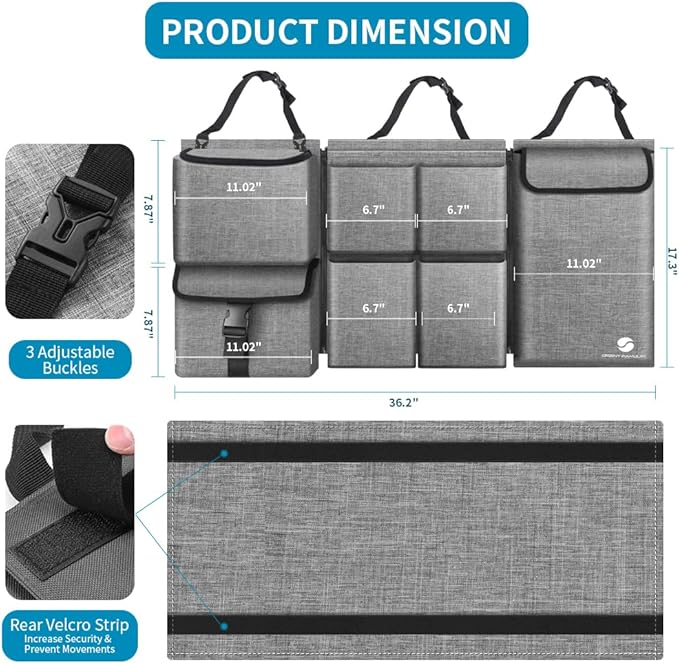 Car Trunk Organizer with Cooler, Hanging Organizers with Large Pockets, Zippers Detachable Seat Back Storage, Waterproof for Jeeps, SUVs