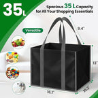 SpaceWhisper Reusable Grocery Bags with Long Handles [8 Pack] - Multipurpose Large Shopping Bags for Groceries, Foldable Grocery Totes Resist Water & Stains for Kitchen, Car Trunk, Picnic (Black)