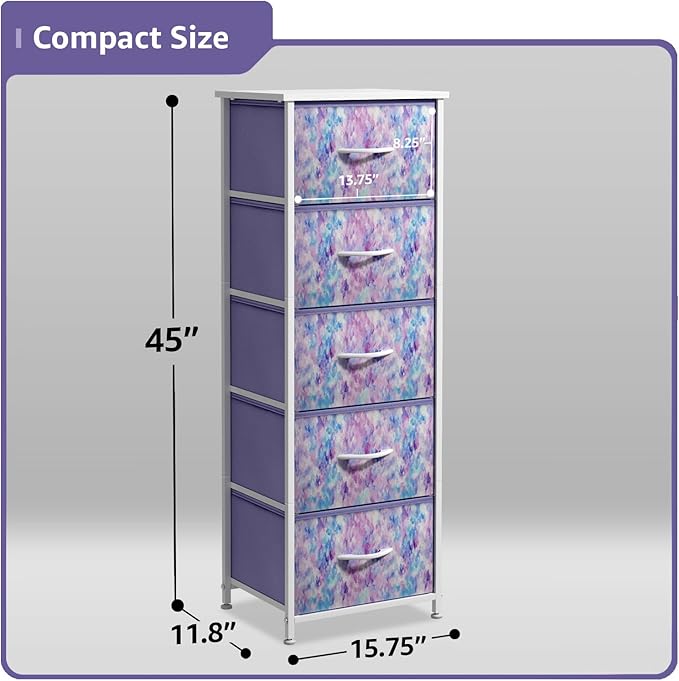 Sorbus Fabric Dresser for Kids Bedroom - Chest of 5 Drawers, Tall Storage Tower, Clothing Organizer, for Closet, for Playroom