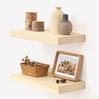Marsmiles Natural Wood Floating Shelves | Unfinished Wood Wall Shelves Set of 2 | 16" W x 7.7" D x 1.6" H Natural Wooden Shel