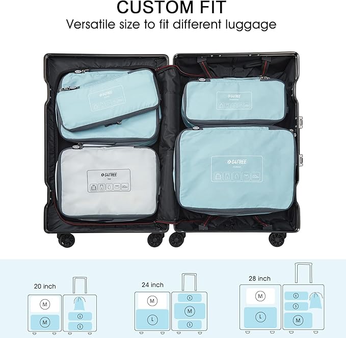 G4Free 6 Set Compression Packing Cubes, 3 sizes Travel Packing Organizers for Suitcases, Expandable Luggage Suitcase Storage 