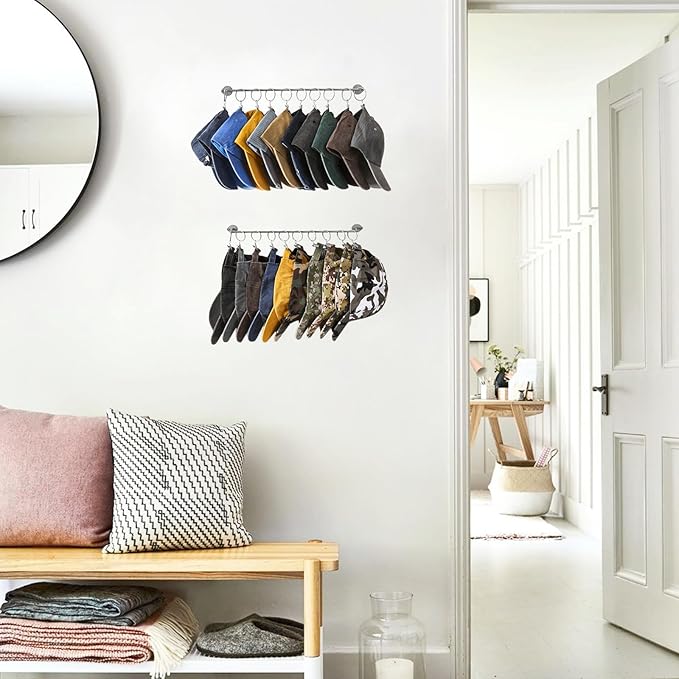 Viklluyr Hat Rack Baseball Cap Wall Organizer - Closet Hats Holder with 20 Hooks - Metal Caps Storage Wall Mounted Hat Hanger