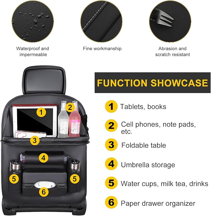 2 PCS Car Seat Back Pocket, Waterproof Leather Auto Back seat Organizer for Kids, Upgraded Car Organizer with Tablet Holder Pockets, Universal Interior Car Accessories (Black)