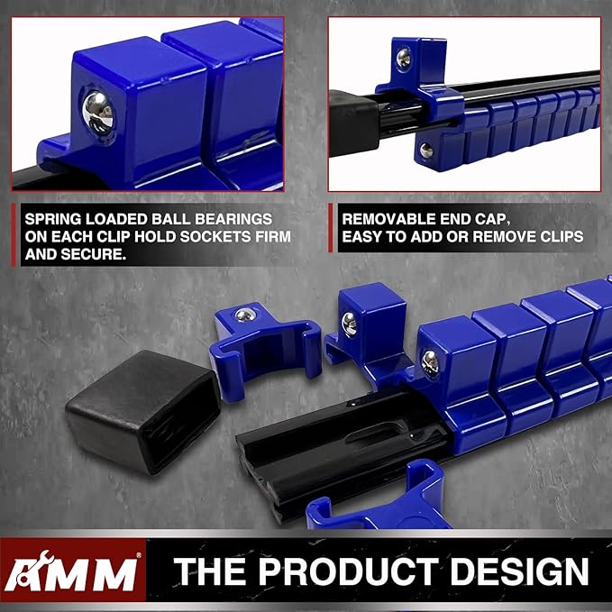 AMM 18-Piece Socket Organizer, 1/2 inch, 3/8 inch and 1/4 inch Drive ABS Tools-Socket Holder,Heavy Duty Socket Racks, Premium