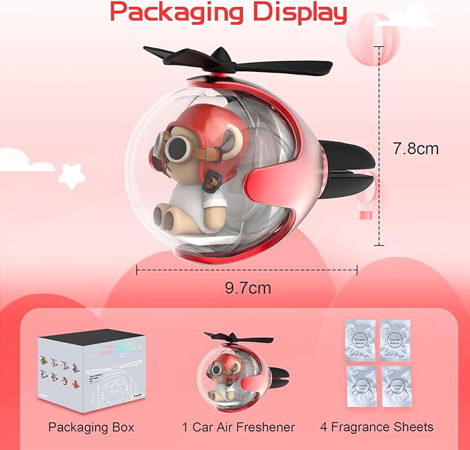 Red Bear Car Air Freshener with 6-Color Auto Light Up & 4 Scented Pads – Light Fragrance, Decorative Auto Accessories,Cute Ve