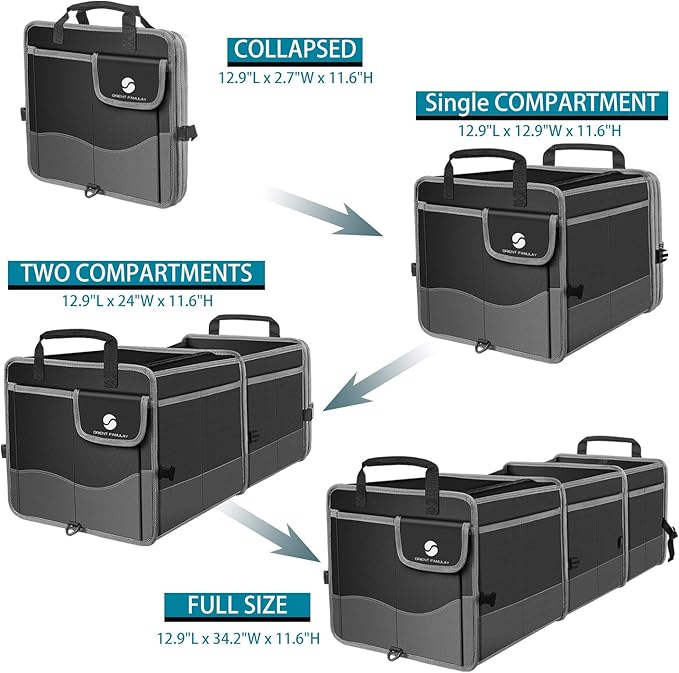 Trunk Organizer with Cooler, Collapsible Trunk Storage Container with Non Slip Bottom Strips, Large Multi-Compartment Waterproo