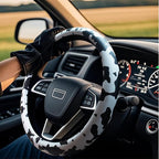 Universal Steering Wheel Cover Women 14.5-15 inch car Accessories Cow Print Western Leather Anime Black and White Cute Wheel 