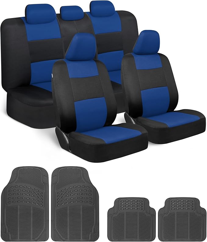 BDK PolyPro Car Seat Covers Full Set Combo with Front and Rear Waterproof All -Weather Car Floor Mats - Universal Fit Automot