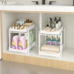 Bamboo Under Sink Organizer and Storage, 2 Pack Pull Out Cabinet Organization, 2 Tier Vertical Slide Out Undersink Storage Sh