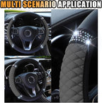 Bling Soft Leather Steering Wheel Cover, 15 Inch Colorful Rhinestones Auto Elastic Protector with Crystal Diamond for Women G