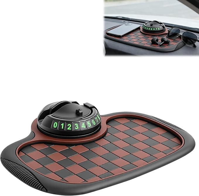 Multifunction Car Anti Slip Dashboard Mat with 360° Rotatable Phone Holder, Temporary Parking Number, Organizer for Phone Sun