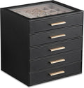 Frebeauty Clear Lid Jewelry Box,5-Layer Jewelry Organizer with Drawer,PU Leather Jewelry Organizers and Storage,Jewelry Boxes