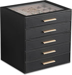 Frebeauty Clear Lid Jewelry Box,5-Layer Jewelry Organizer with Drawer,PU Leather Jewelry Organizers and Storage,Jewelry Boxes