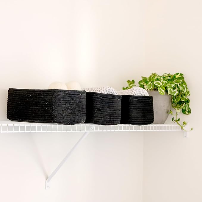 NaturalCozy 13.5”x8.5”x5.5” Rectangle Storage Baskets for Shelves 3 Pack | Cotton Rope Woven Small Baskets for Organizing | S