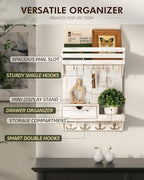 Rebee Vision Farmhouse Key Holder Wall Mount with Mini Drawer Organizer - Decorative Mail Organizer with 9 Key Hooks & Shelf 
