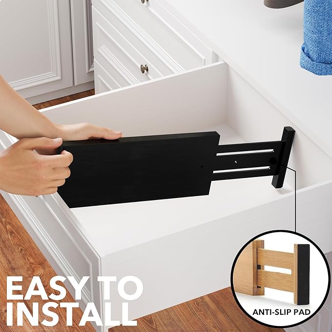 SpaceAid Bamboo Dresser Drawer Dividers 6 Pack, 4.65“ High Adjustable 12.5“-17” Drawer Organizers, Expandable Organization fo