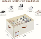 INSTY Shoe Organizer for Closet Fit 24 Pairs, Large Foldable Shoe Storage Containers Box Bin w/Adjustable Dividers and Clear 