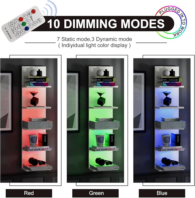 5-Tier Wall Shelf Unit with RGB Light, Floating Lack Shelf for Wall Storage, Wall Mounted Vertical Display Shelf for Bedroom 