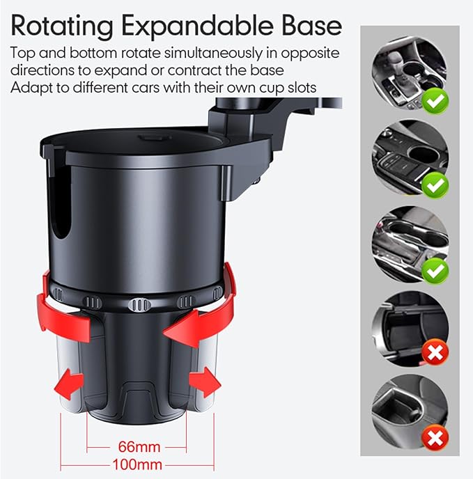 Car Cup Holder Multifunctional Cup Holder Expander with ° Rotation Tray Mobile Phone Holder Adjustable Base to Front Back Sea