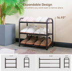 Gonfoam 3-Tier Expandable Shoe Rack,Adjustable Shoe Shelf Storage Organizer Heavy Duty Metal Free Standing Shoe Rack for Entr